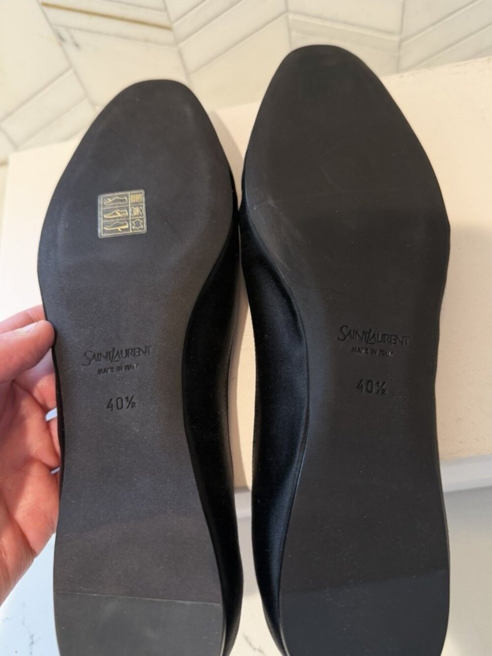 NIB Saint Laurent Lou Satin Ballet Flat Black Womens Size 40+ US 10.5 $830 - Picture 7 of 10